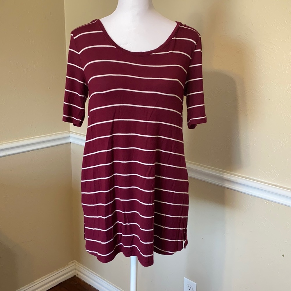 Perfectly Soft Maroon with White Stripes Short Sleeve Tee Shirt